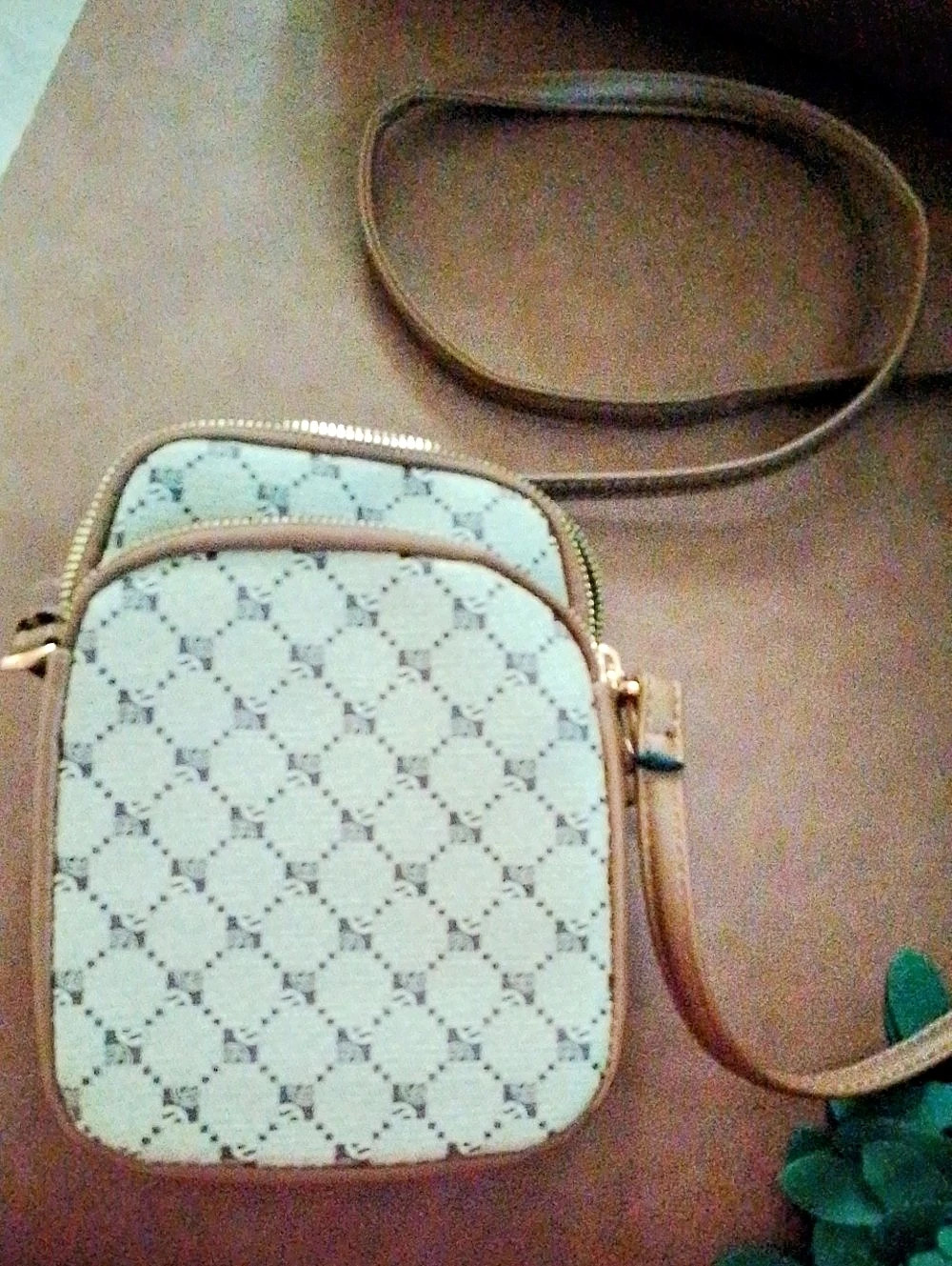 Geometric Crossbody Bag in White & Brown